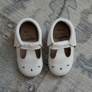 Monkey Feet Baby Girls White Leather Scallop Shoes Sz12-18m